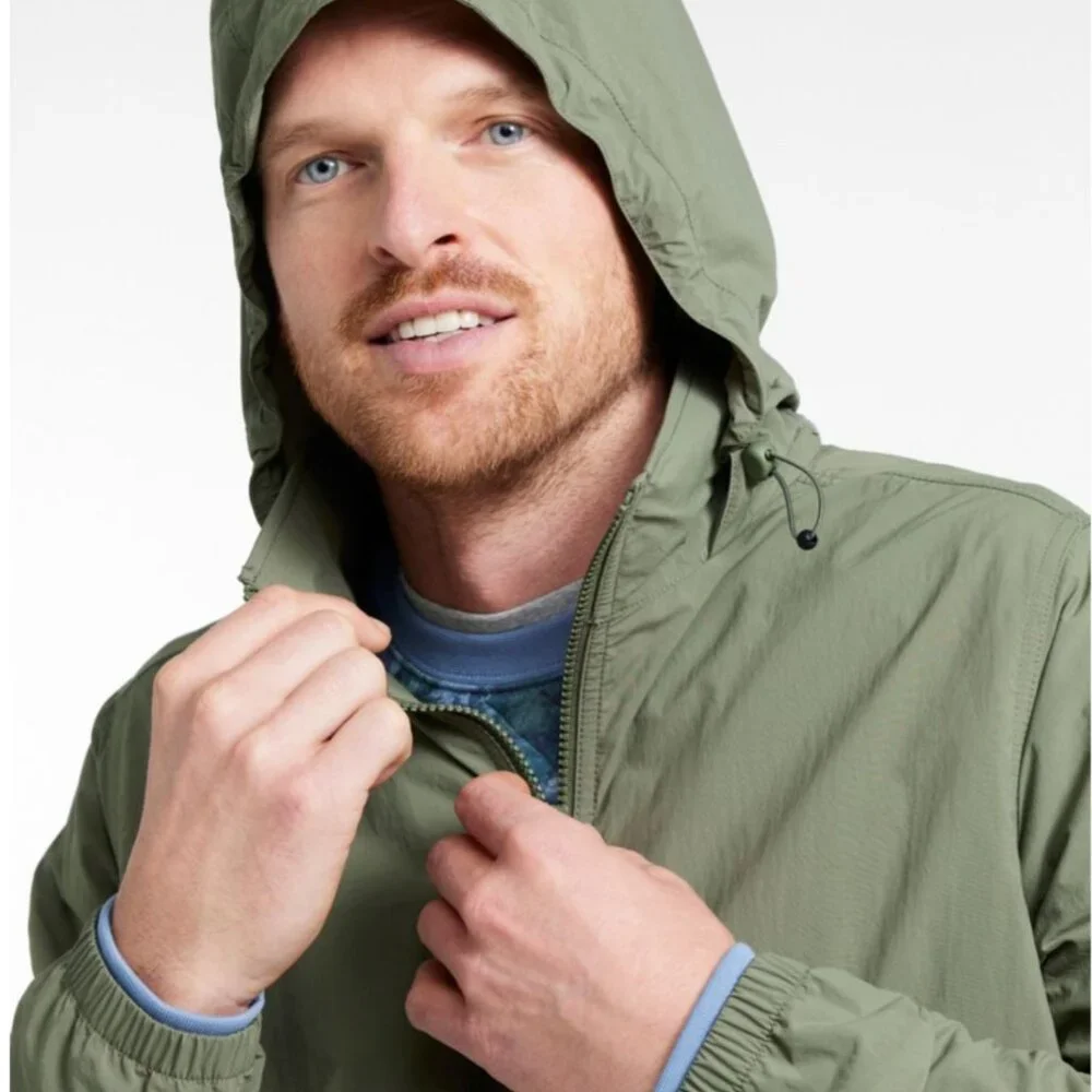 L.L. Bean Men's Light and Airy Anorak Windbreaker, Sage/Navy, Medium, EUC